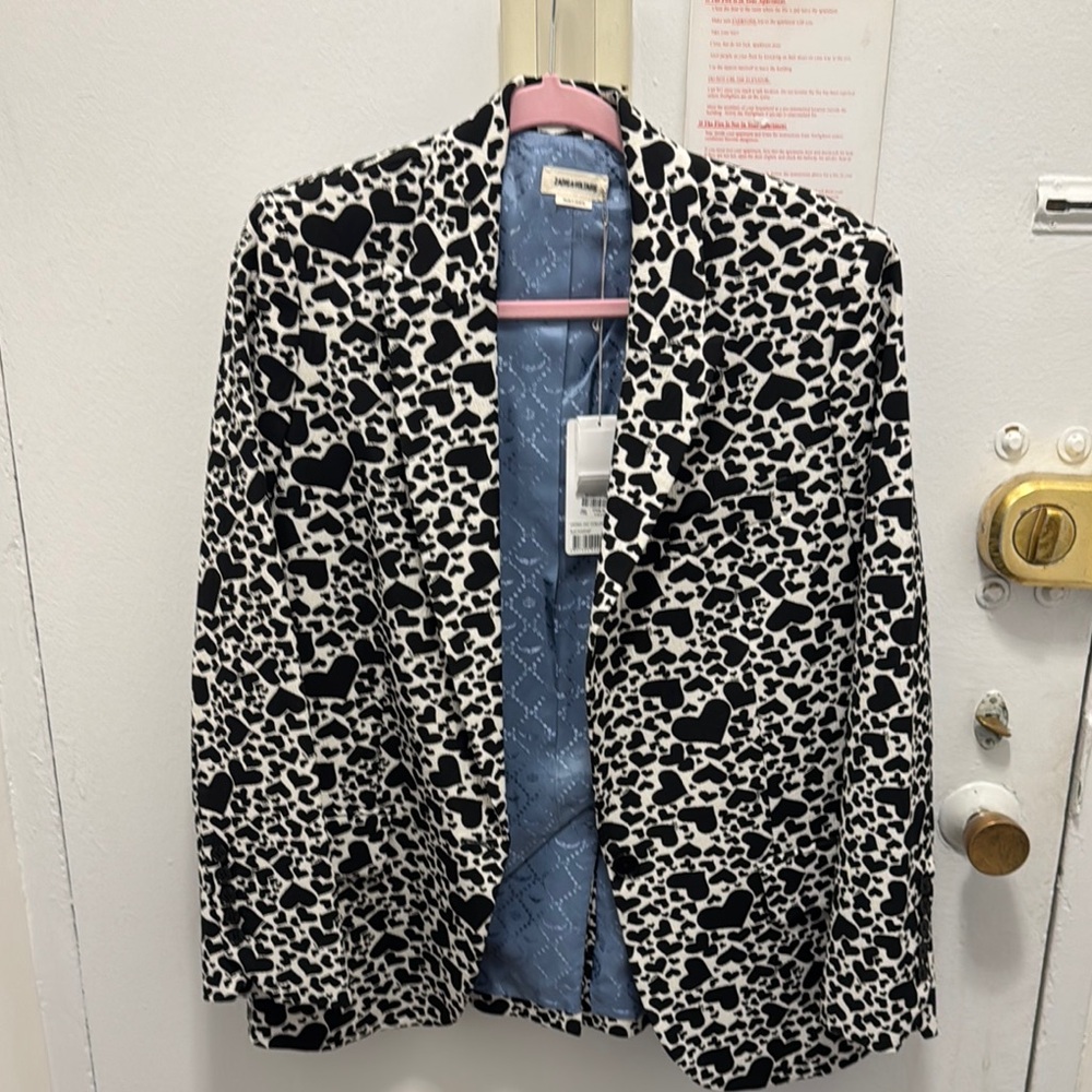 NEVER WORN - Zadig &Voltaire Stylish Black and White Heart Print Women's Jacket